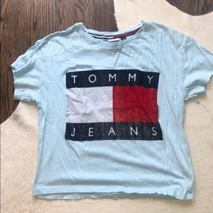 light blue cropped Tommy Hilfiger t shirt